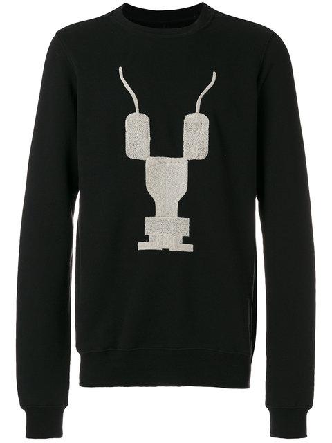 Rick Owens Drkshdw Black Embroidered Crewneck Sweatshirt | ModeSens