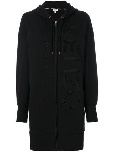 Kenzo Embroidered Long-length Hoodie In Nero