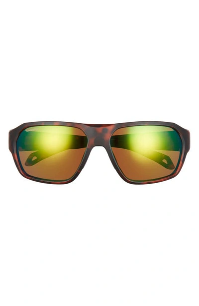 Smith Deckboss 63mm Chromapop™ Polarized Oversize Rectangle Sunglasses In Matte Tortoise/ Green Mirror