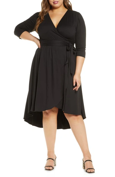 Kiyonna Winona High/low Wrap Dress In Black Noir