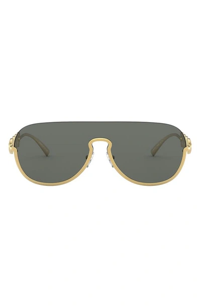 Versace 138mm Pilot Shield Sunglasses In Gold/ Grey Solid