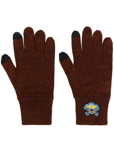 Kenzo Tiger Crest Gloves In Brown