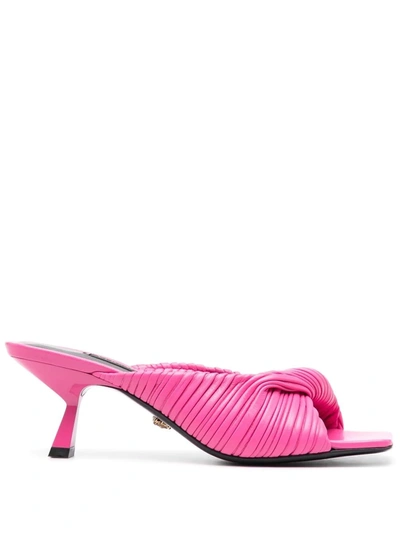 Versace Textured Twist Strap Sandal In Pink