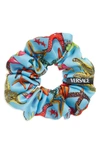 Versace Tresor De La Mer Print Scrunchie In Blue Multi