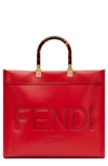 Fendi Medium Sunshine Leather Shopper In Fuoco Oro