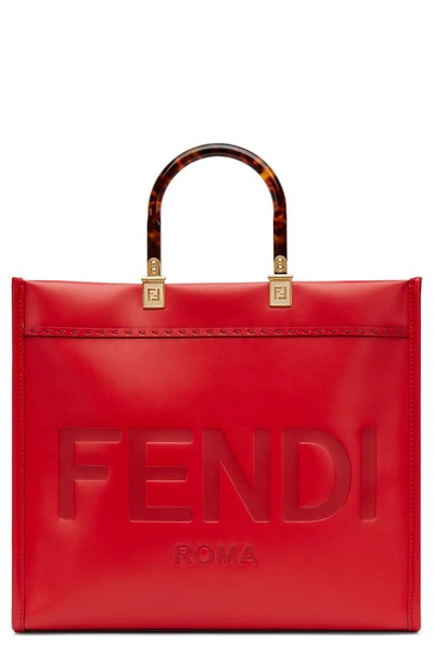 Fendi Medium Sunshine Leather Shopper In Fuoco Oro