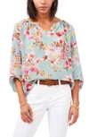 Vince Camuto Petite Floral-print Peasant Top In Crystal Lake