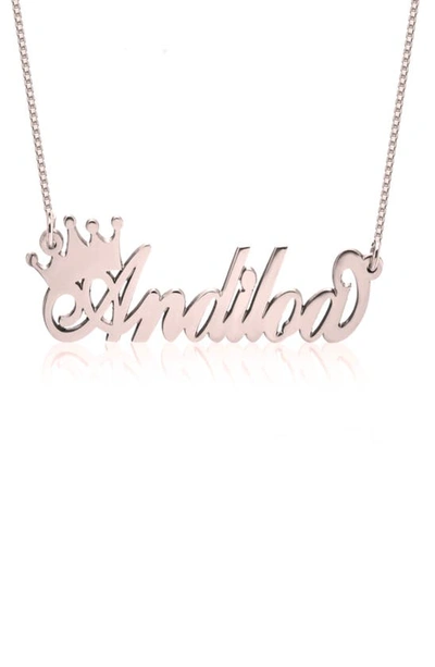 Melanie Marie Crown Me Personalized Nameplate Pendant Necklace In Rose Gold Plated