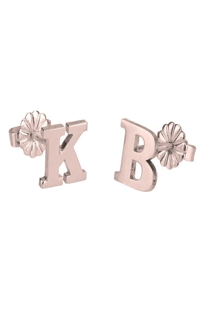Melanie Marie Personalized Letter Stud Earrings In Rose Gold Plated