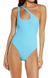L*space Phoebe Classic One-shoulder Rib One-piece Swimsuit In Aquarius