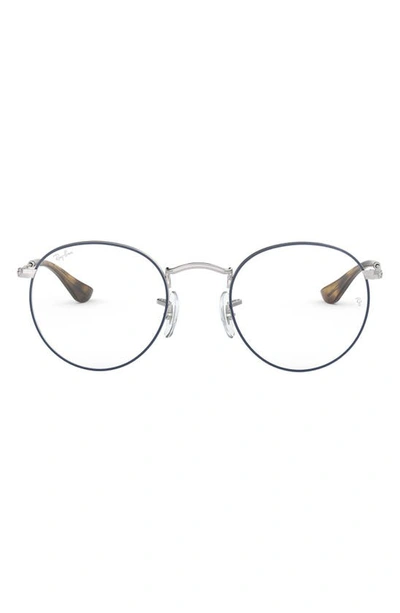 Ray Ban Ray-bay 47mm Round Optical Glasses In Blue Silver