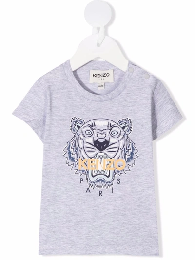 Kenzo Kids' 老虎印花有机棉t恤 In Grey