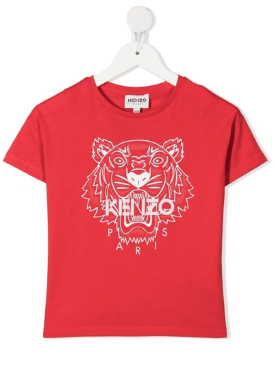 Kenzo Tiger Embroidery Organic Cotton T-shirt In Red