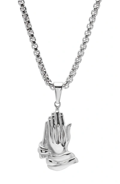 Hmy Jewelry Stainless Steel Prayer Hand Pendant Necklace In Metallic