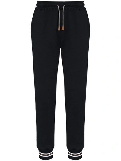 Eleventy Contrasting-cuff Drawstring Track Trousers In Black