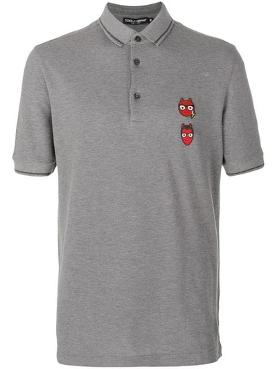 Dolce & Gabbana Devil Designers Patch Polo Shirt In Grey