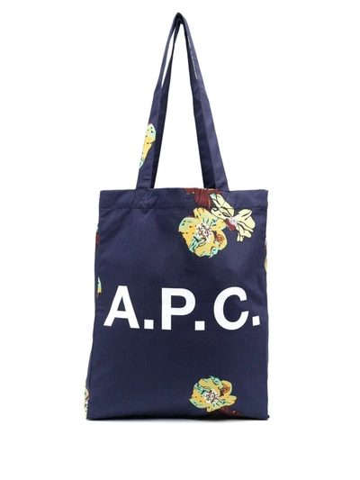 Apc Floral Logo-print Tote Bag In Blue