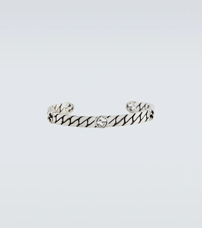 Gucci Men's Interlocking G Textured Silver Cuff Bracelet