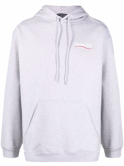 Balenciaga Embroidered-logo Drawstring Hoodie In Gray