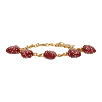 Saint Laurent Gold Strawberry Charm Bracelet In 9178 Aged Gold/red