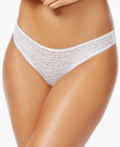 Dkny Modern Lace Satin-trim Thong Underwear Dk5013 In Poplin White