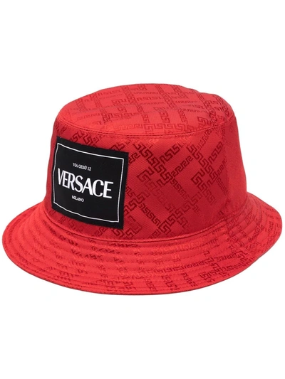 Versace Branded Bucket Hat In Red