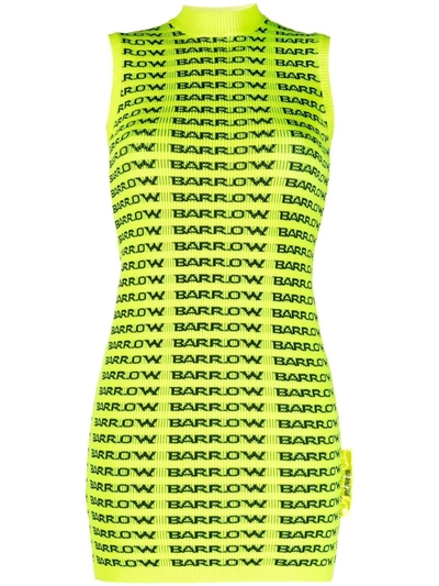Barrow Logo Pattern Rib Knit Dress In Yellow
