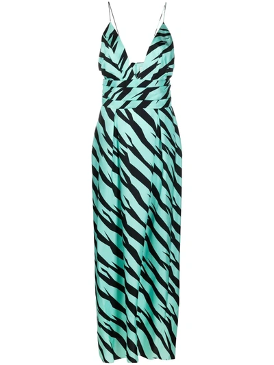 Alexandre Vauthier Jade Green And Black Silk Long Dress In Turquoise