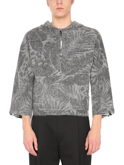 Saint Laurent Hooded Jacquard Sweater In Grey