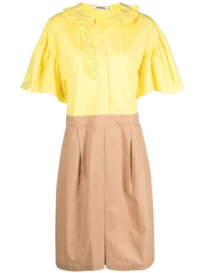 Vivetta Two-tone Ruffle Shirt Dress In Yellow Nude