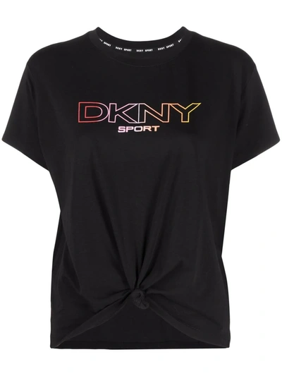 Dkny Logo And Knot Cotton-blend T-shirt In Black