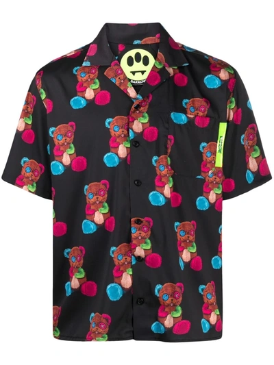 Barrow Teddy Bear-print Short-sleeved Shirt In Black