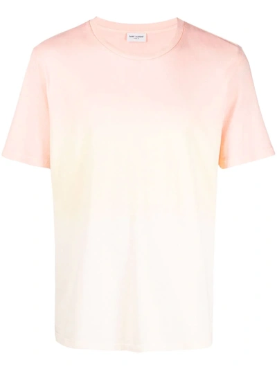 Saint Laurent Crewneck T-shirt With Gradient Effect In Pink