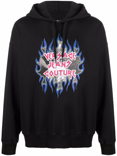 Versace Jeans Couture Rock Logo印花连帽衫 In Black