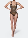 Item M6 All Mesh Shape Thong Bodysuit In Gold