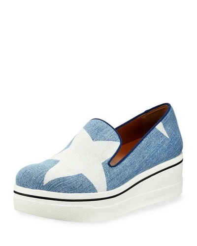 Stella Mccartney White Star Denim Platform Sneaker, Blue