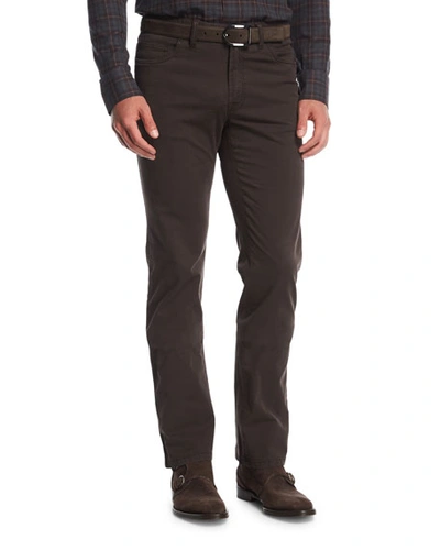 Brioni Stretch-cotton Straight-leg Pants In Brown