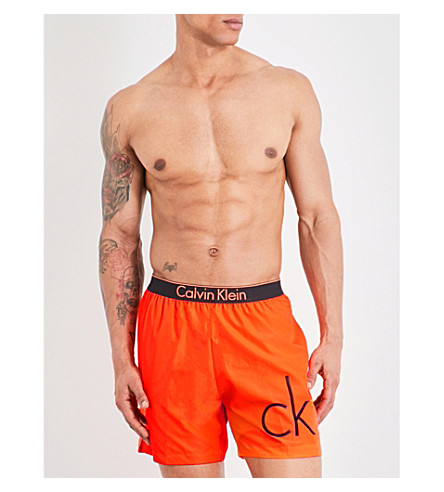 Calvin Klein Neon Placed Logo Swim Shorts In Shocking Orange | ModeSens