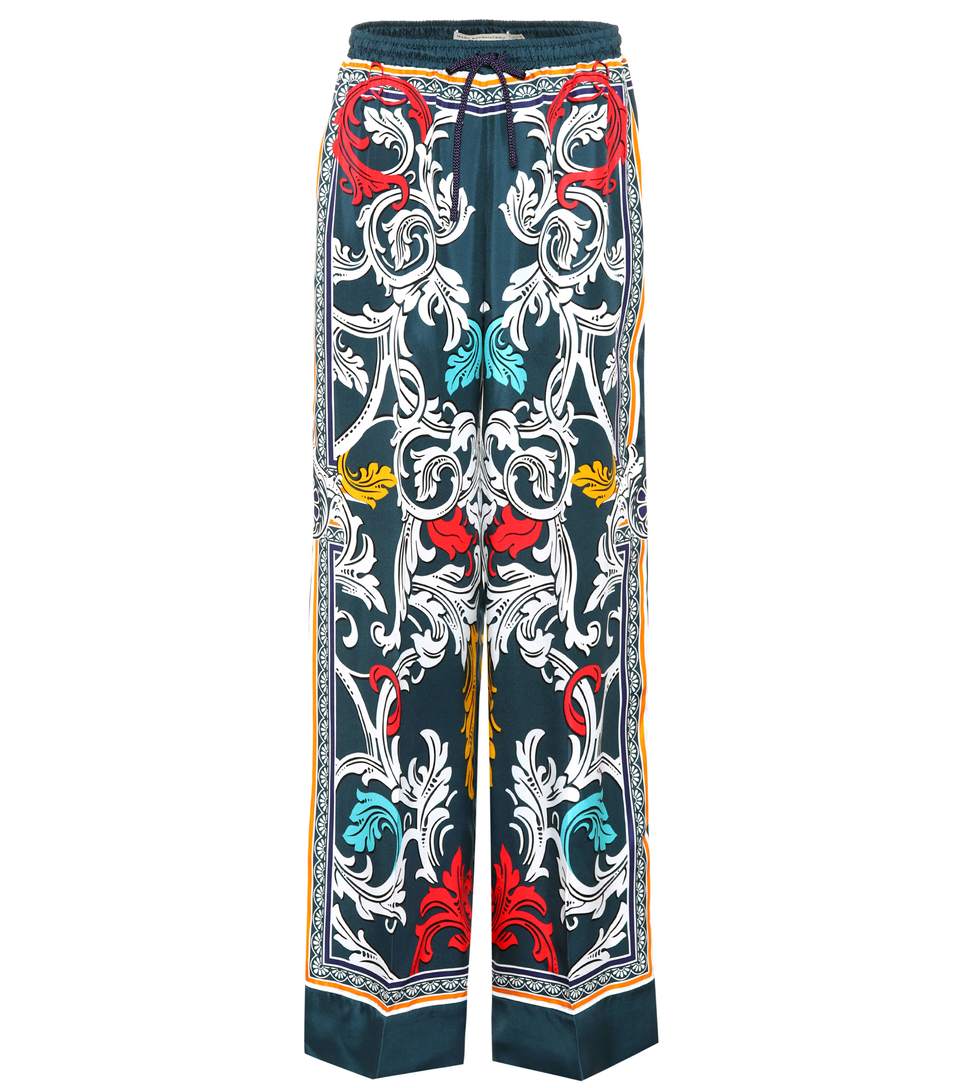 Mary Katrantzou Tarot Printed Silk Trousers In Queees Teal | ModeSens