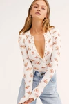 Free People One Of The Girls Floral Print Henley In White Combo