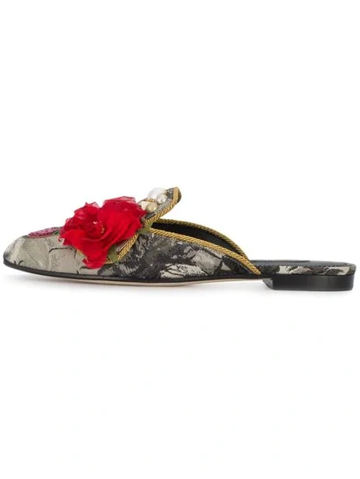Dolce & Gabbana Embellished Jacquard Slippers In Neutrals