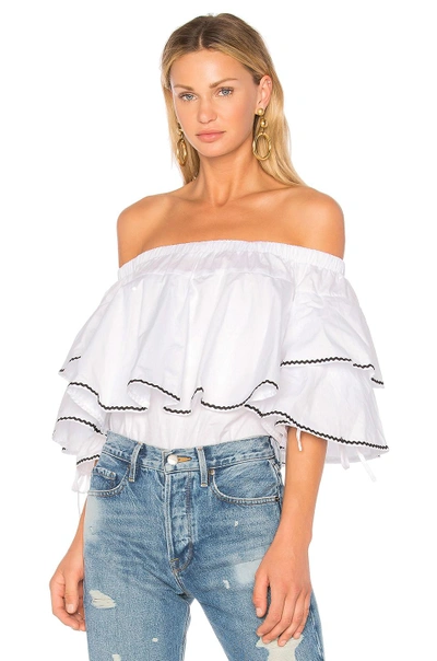 Endless Rose Ruffle Trim Off Shoulder Top In White
