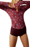 Free People One Of The Girls Floral Print Henley In Brick Combo