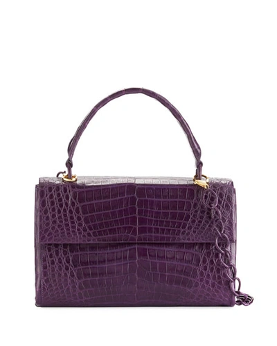 Nancy Gonzalez Medium Double-gusset Crocodile Bag In Purple/red