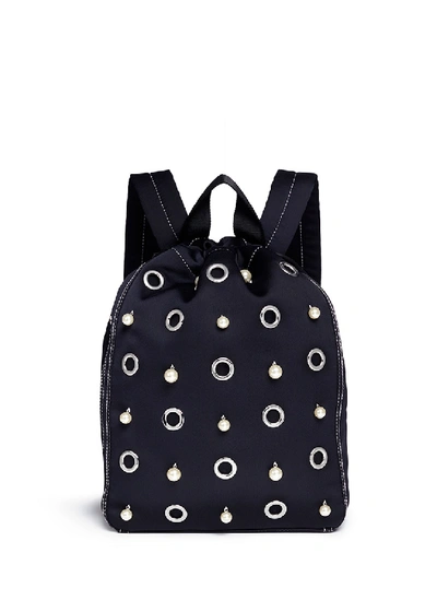 3.1 Phillip Lim 'go-go' Faux Pearl And Eyelet Medium Satin Drawstring Backpack In Phantom Blue