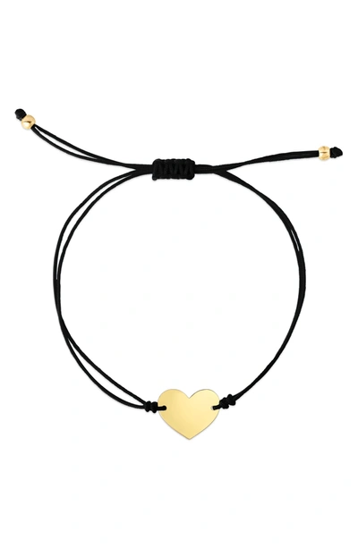 Karat Rush 14k Yellow Gold Polished Heart Corded Bracelet In Gold And Black Cord