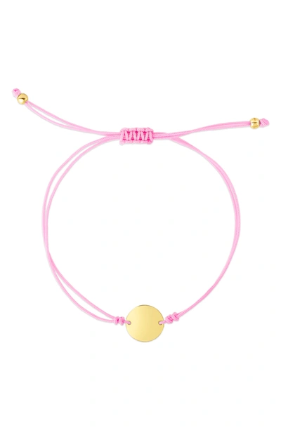 Karat Rush 14k Yellow Gold Round Disc Bracelet In Gold And Hot Pink Cord