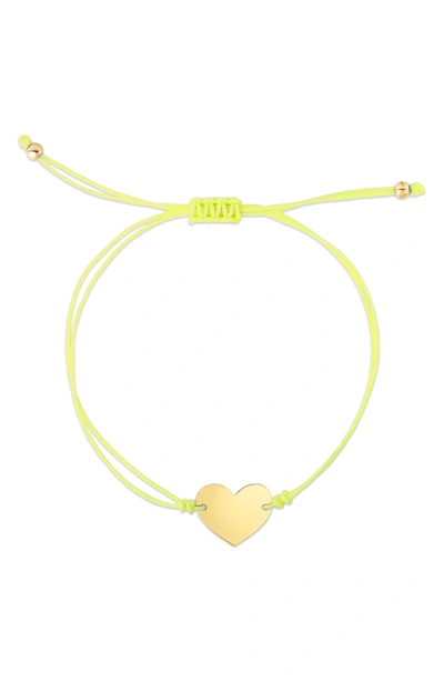 Karat Rush 14k Yellow Gold Heart Bracelet In Gold And Neon Green Cord
