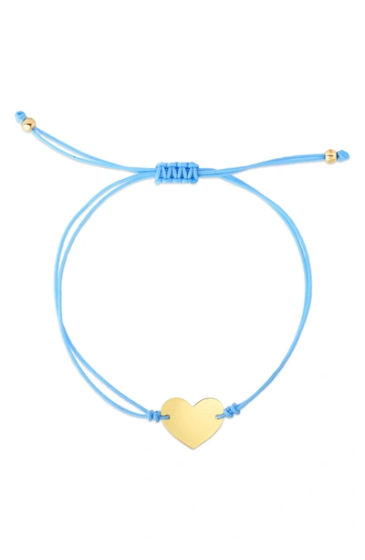 Karat Rush 14k Yellow Gold Heart Bracelet In Gold And Neon Blue Cord