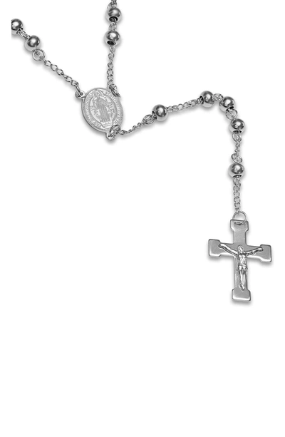 Hmy Jewelry Stainless Steel Rosary Crucifix Necklace In Metallic